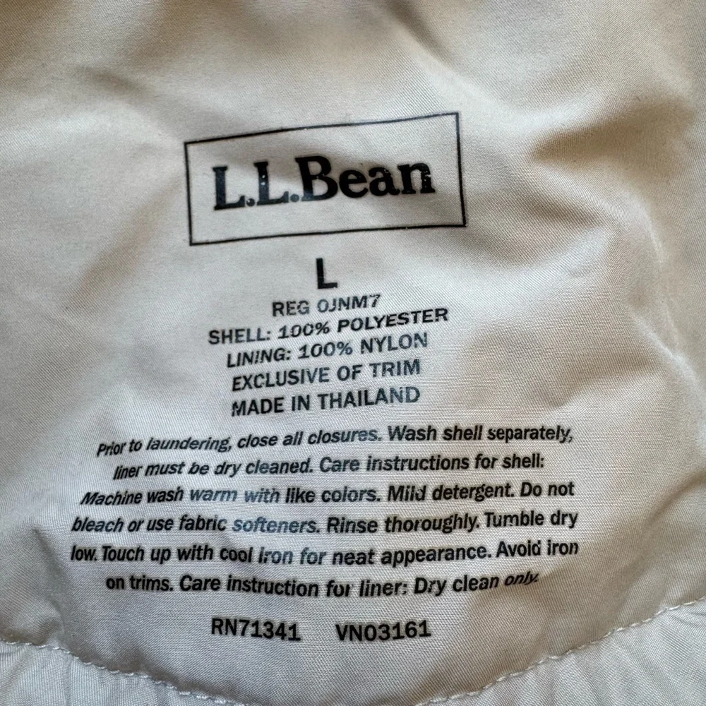 LL Bean Jacket Womens L Beige Trench Hooded Zip Pocket Snap Outdoor *flawed - Picture 5 of 12